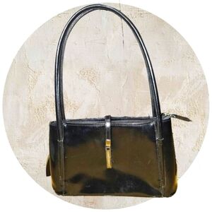 Glossardi Black‎ Polish Finish Shoulder Bag Silver hardware